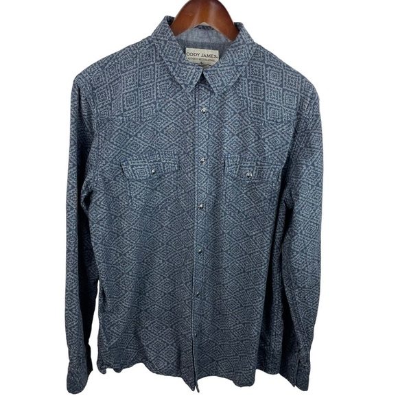 Cody James | Blue Gray Southwest Western Print Pearl Snap Shirt - Picture 1 of 8